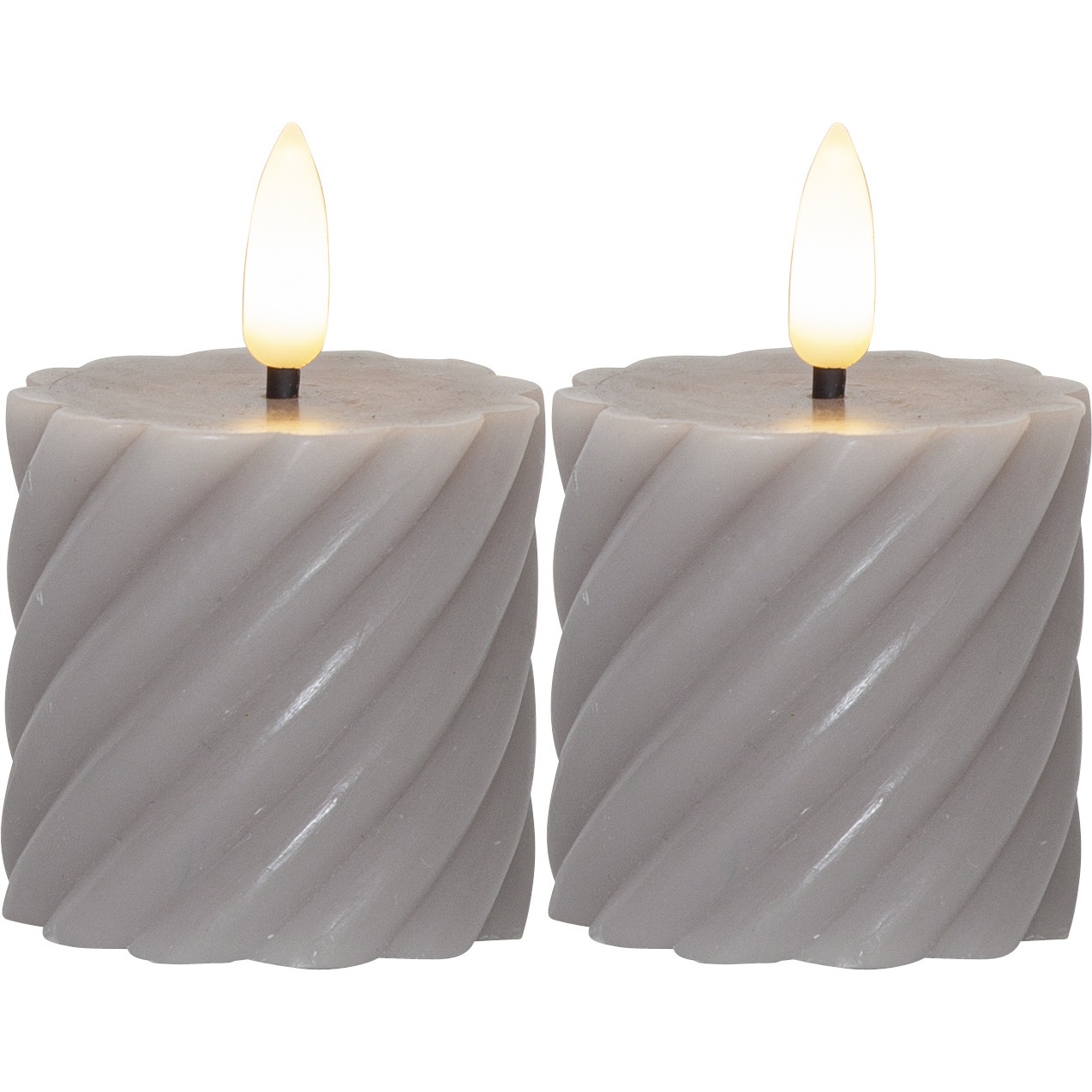 Flamme Swirl LED Pillar Candle 7,5 cm 2-pack, Grey