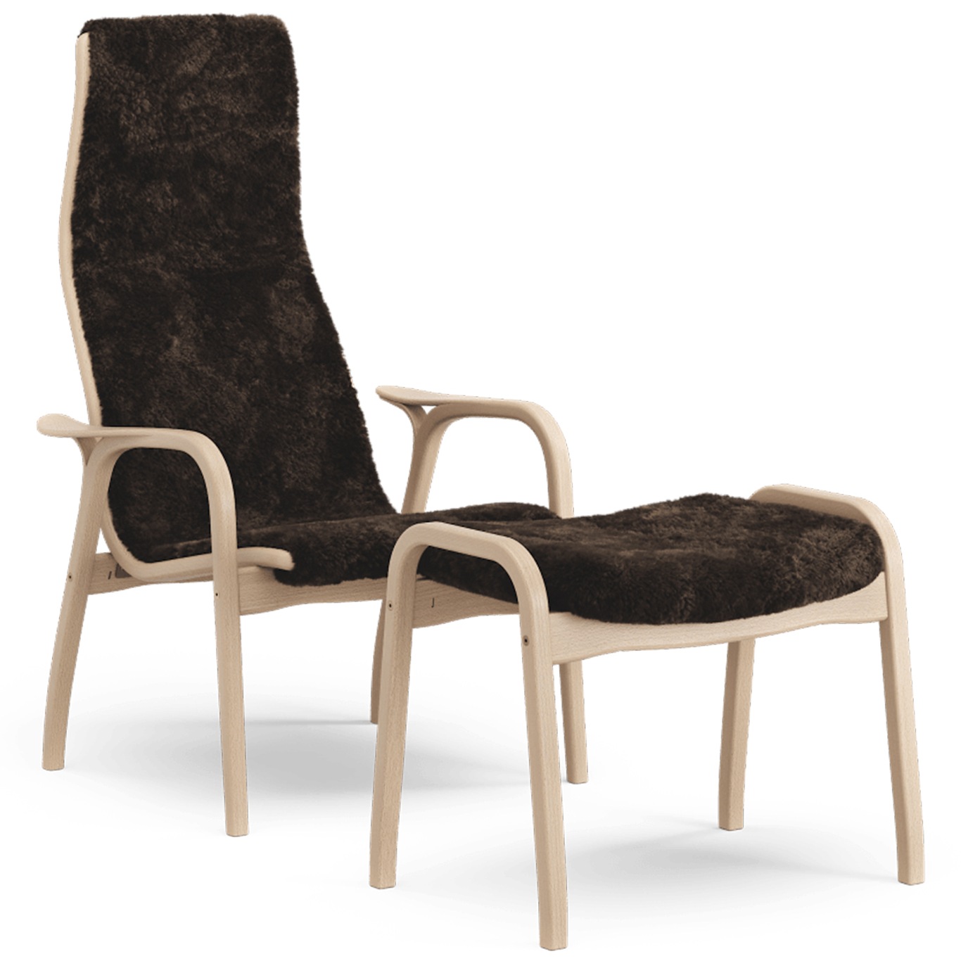 Lamino Armchair With Footstool Sheepskin, Espresso / Lacquered Beech