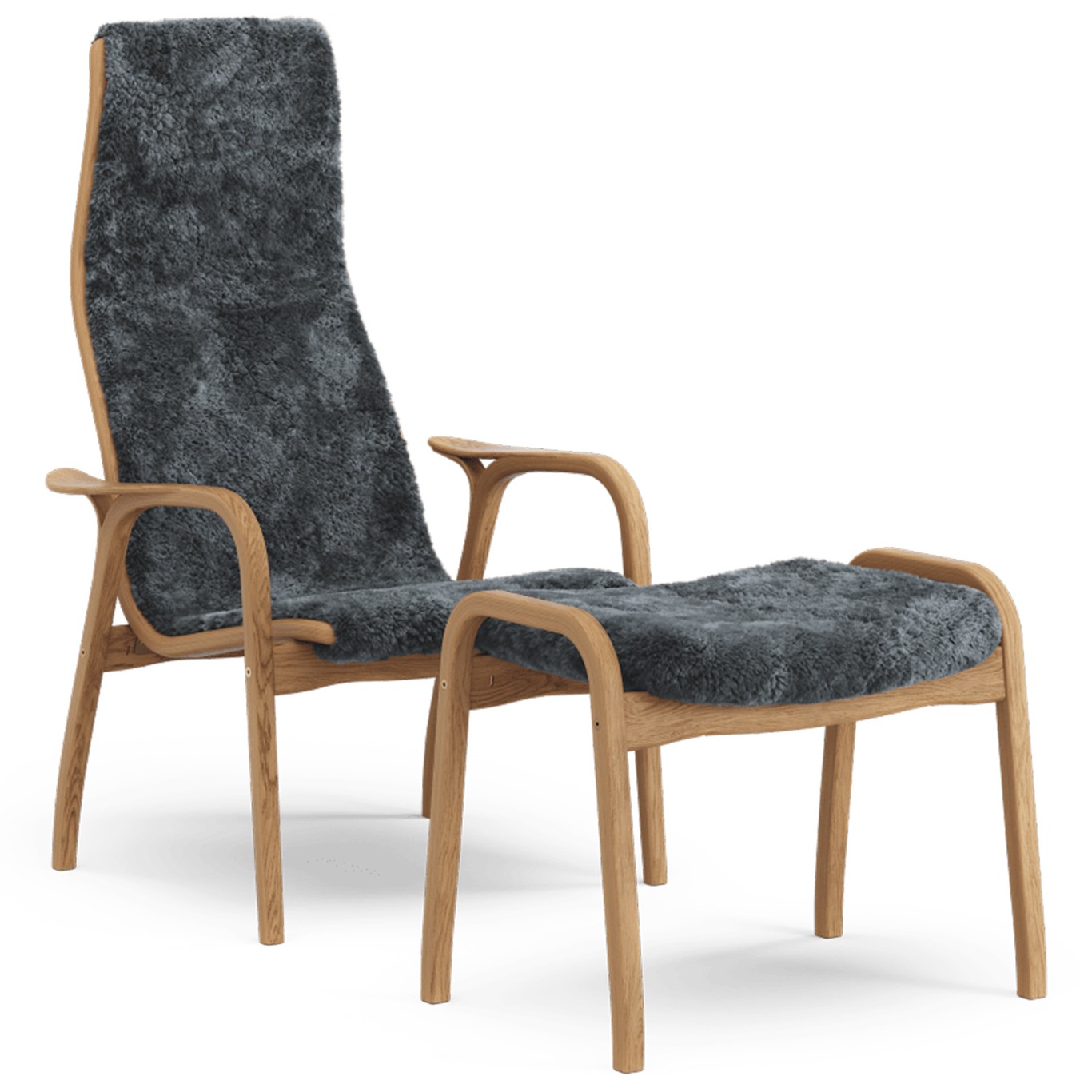 Lamino Armchair With Footstool Sheepskin, Charcoal / Oiled Oak