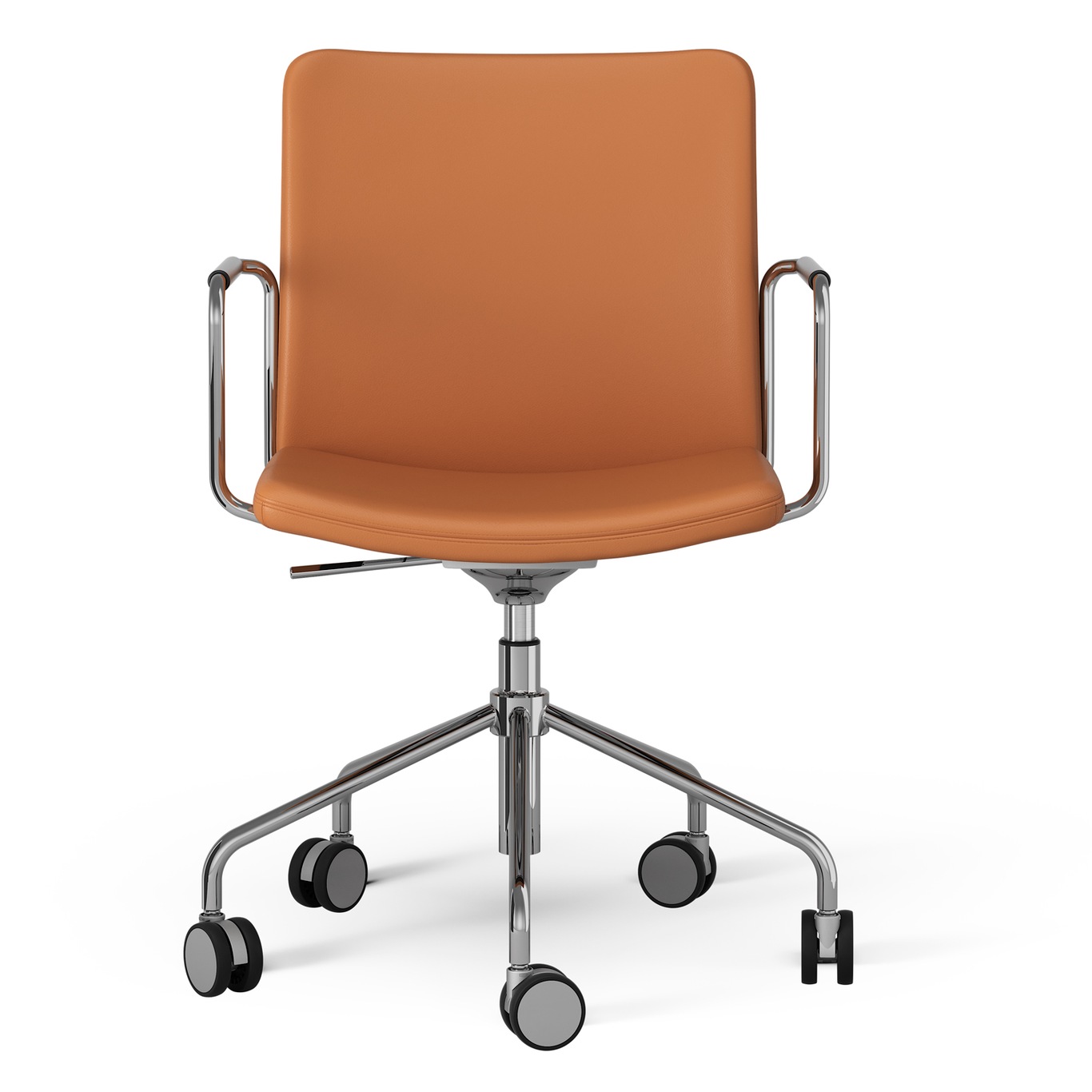 Stella Chair With Wheel Adjustable , Chrome / Cognac