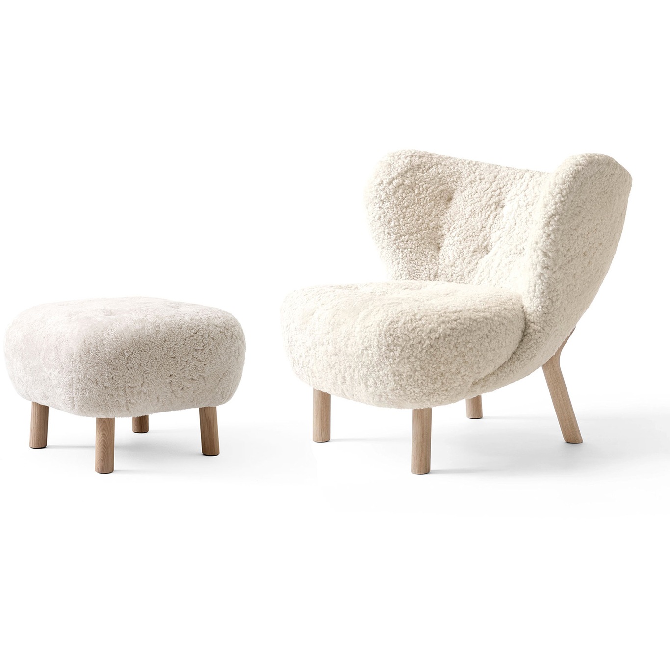 Little Petra VB1 Lounge Chair Set, Sheepskin Moonlight / White Oiled Oak