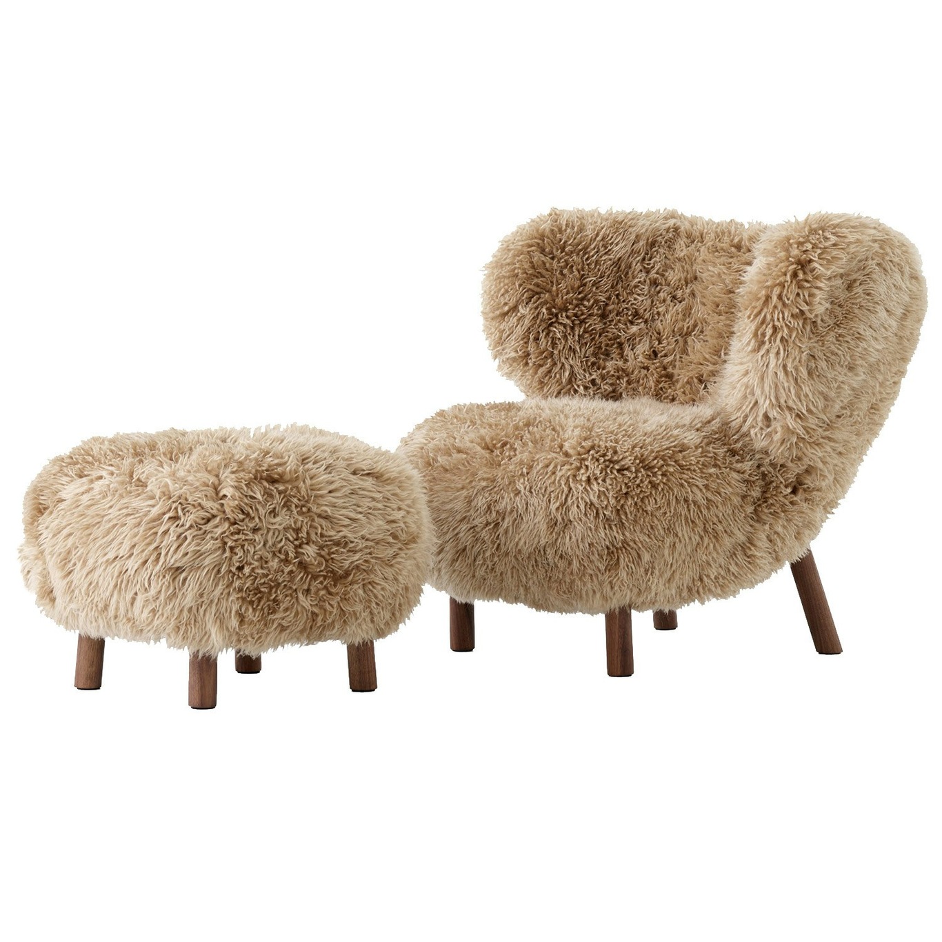 Little Petra VB1 Lounge Chair Set, Sheepskin Honey / Walnut