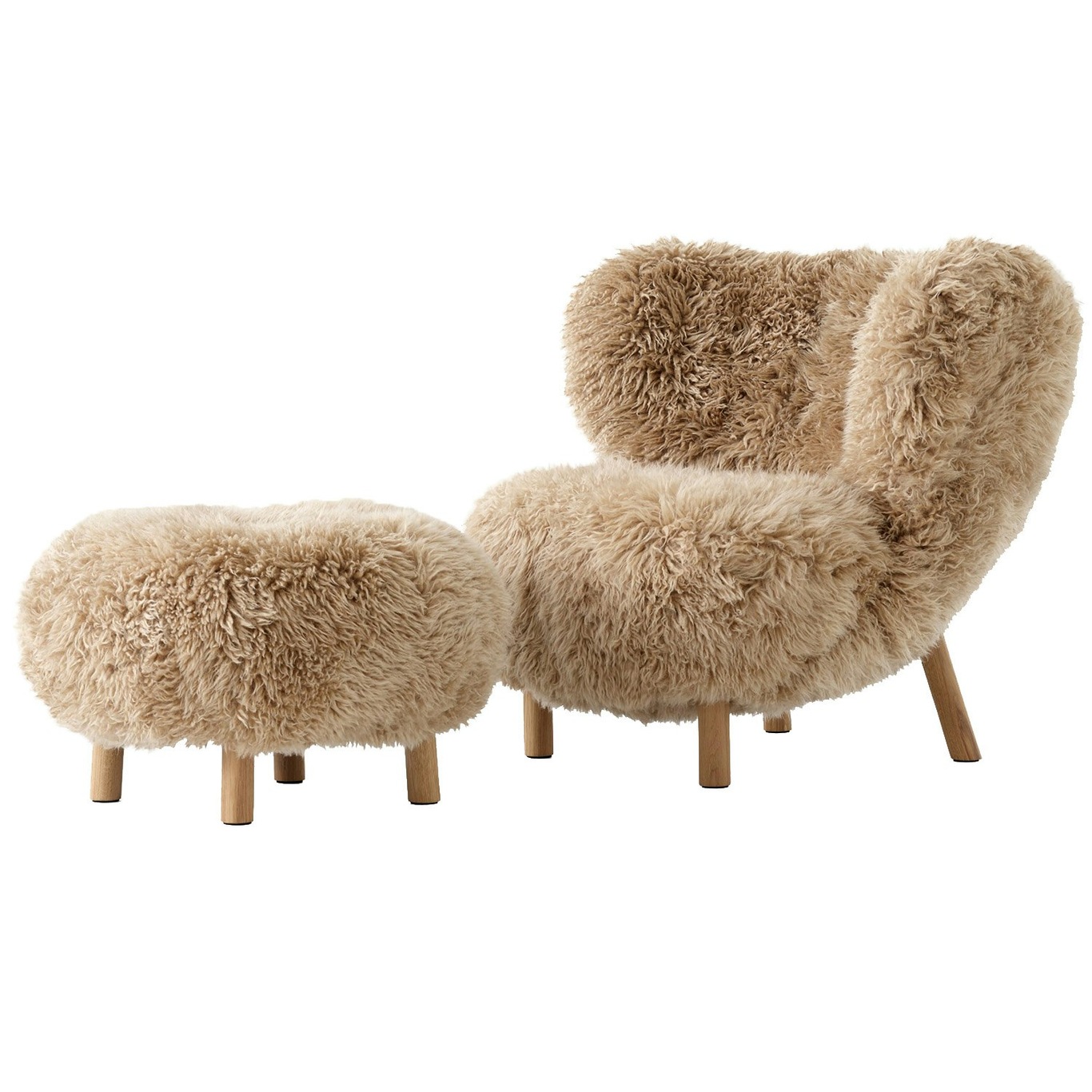 Little Petra VB1 Lounge Chair Set, Sheepskin Honey / White Oiled Oak
