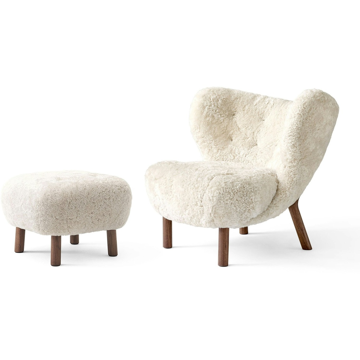 Little Petra VB1 Lounge Chair Set, Sheepskin Moonlight / Walnut