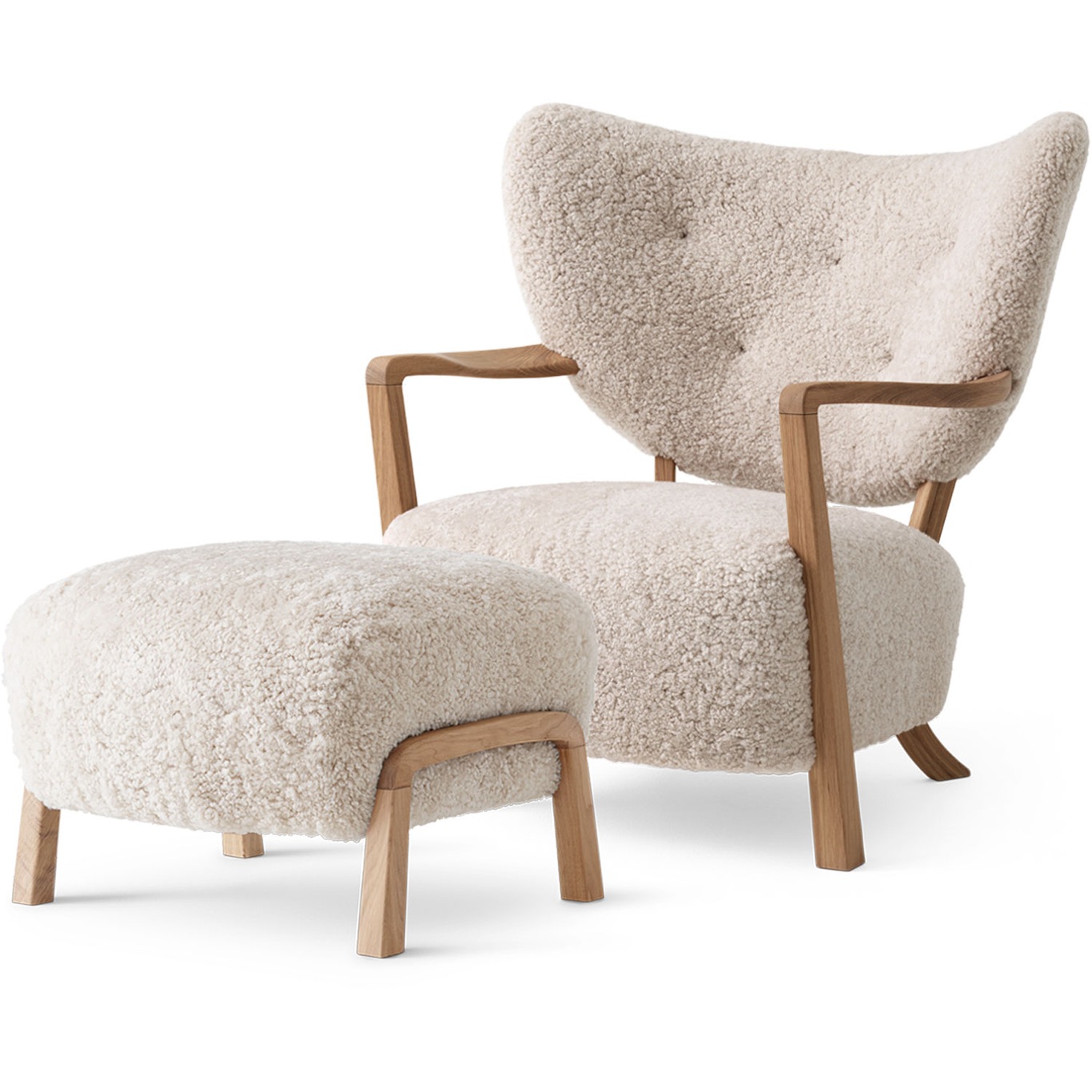 Wulff ATD2 Lounge Chair + Footstool, Oak/Sheepskin Moonlight