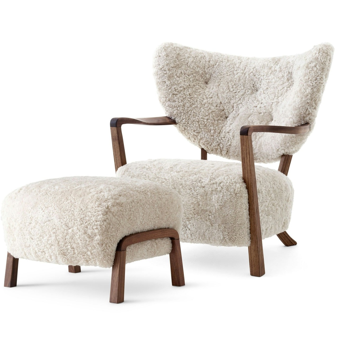 Wulff ATD2 Lounge Chair + Footstool, Walnut/Sheepskin Moonlight