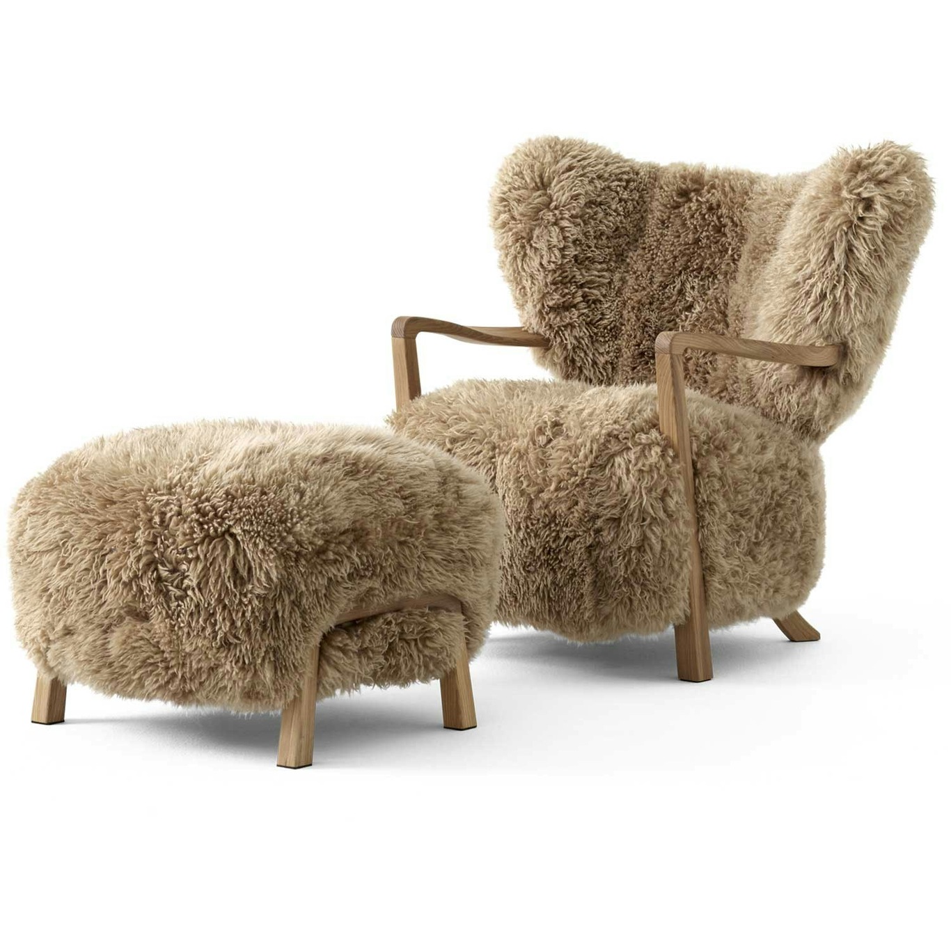 Wulff ATD2 Lounge Chair + ATD3 Footstool, Oak/ Sheepskin Honey