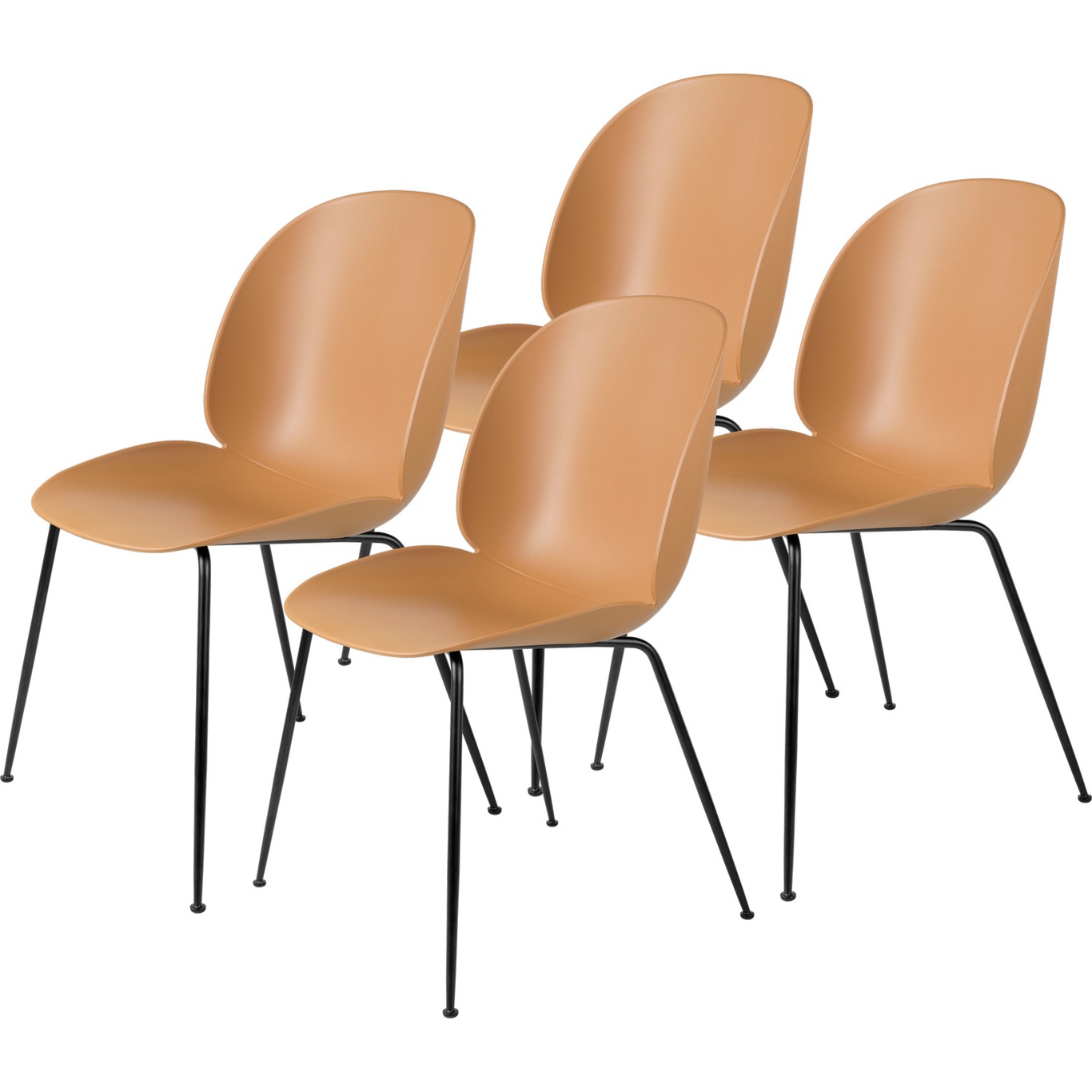 Beetle Dining Chair Unupholstered, Conic Base Black, Set Of 4, Amber Brown