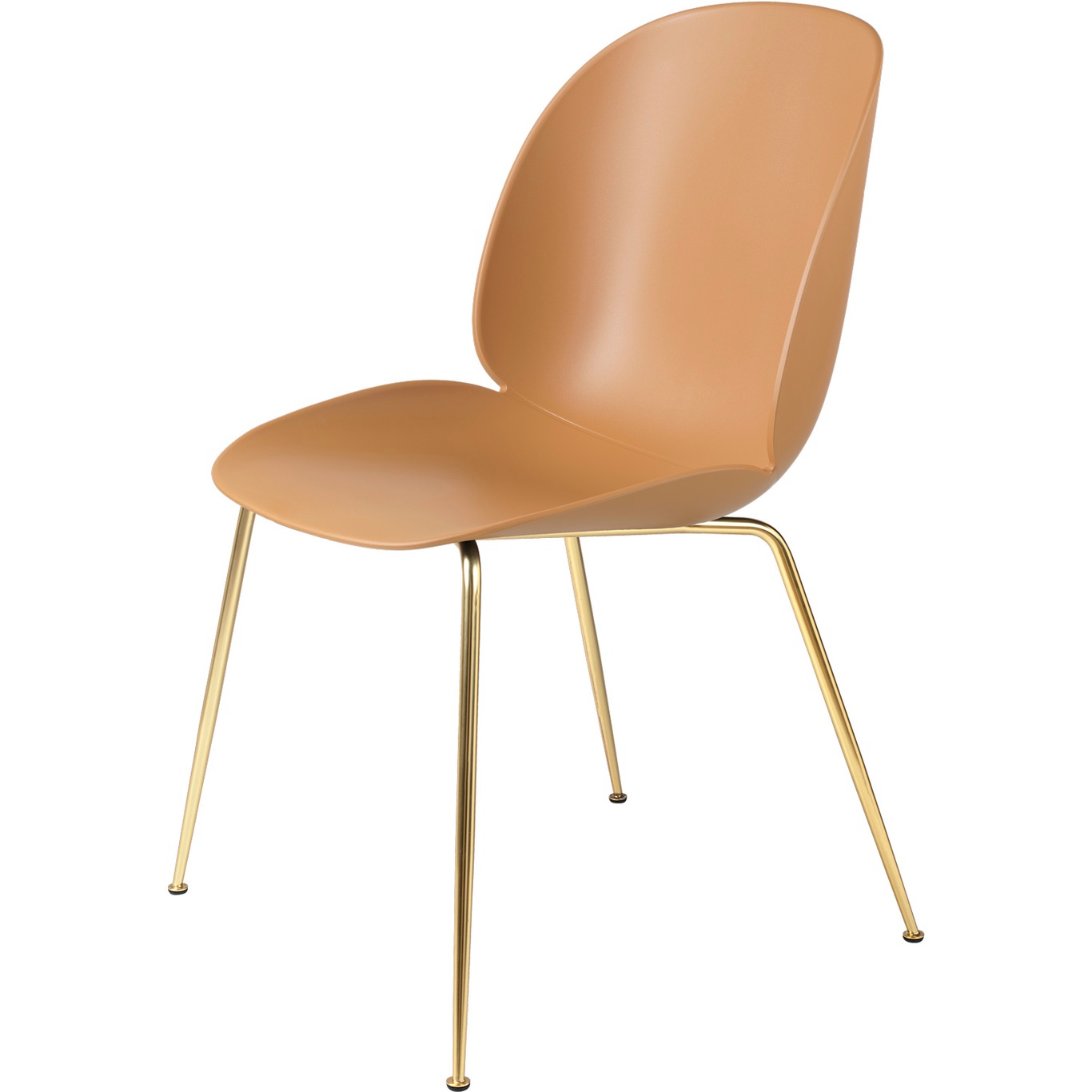 Beetle Dining Chair Un-upholstered, Conic Base Brass, Amber Brown