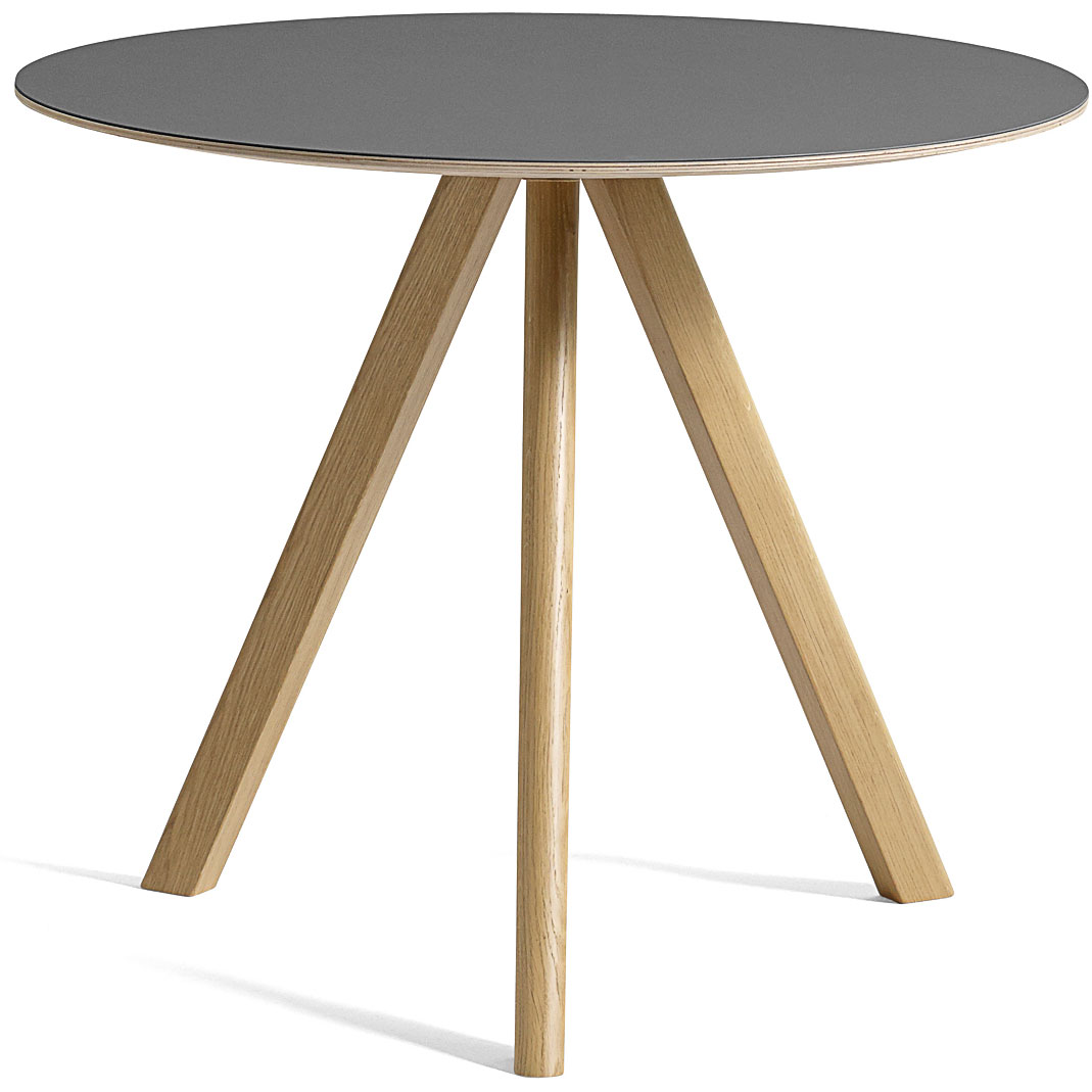 CPH20 Tisch Ø90 cm, Mit Lack Auf Wasserbasis Lackiert Eiche / Grau Linoleum