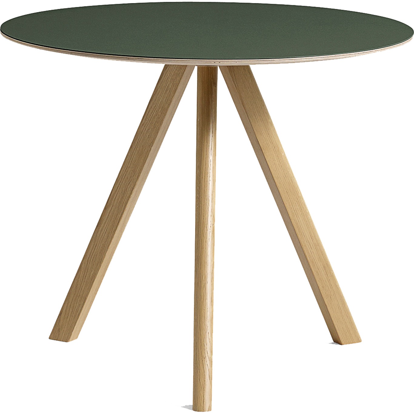 CPH20 Tisch Ø90x74 cm, Mit Lack auf Wasserbasis lackiert Eiche / Grün Linoleum