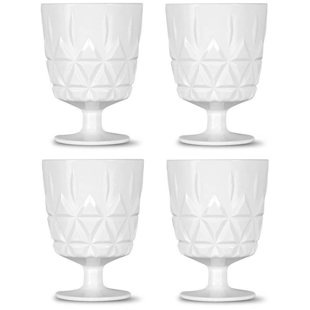 Picknick Glas mit Fuß Acryl 4-er Set, Weiß