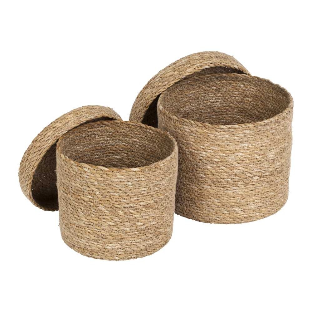 Seagrass Emil Cylinder Basket with Lid 2 pack