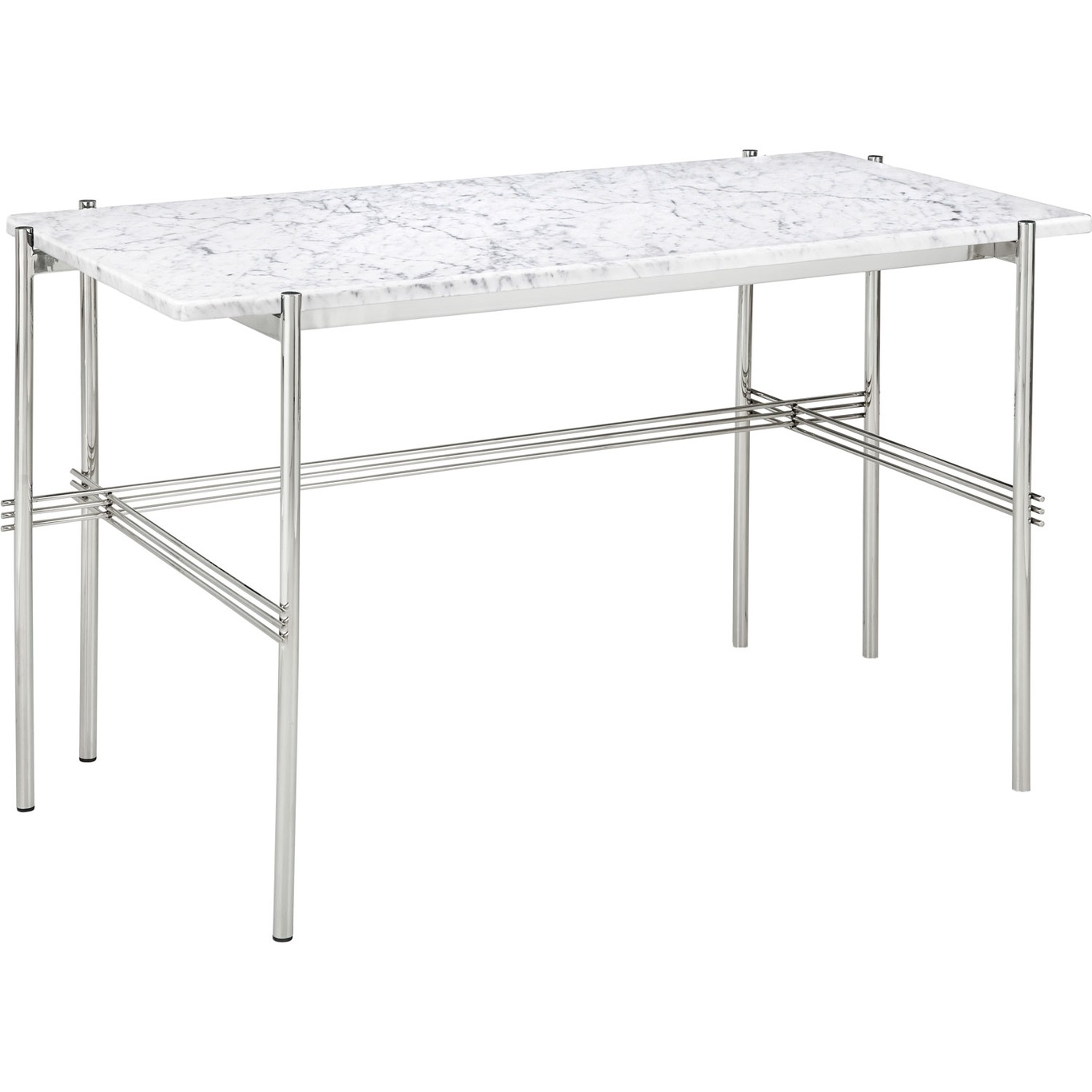 TS Schreibtisch 60x120 cm, Poliert Stahl / Weiß Carrara-Marmor