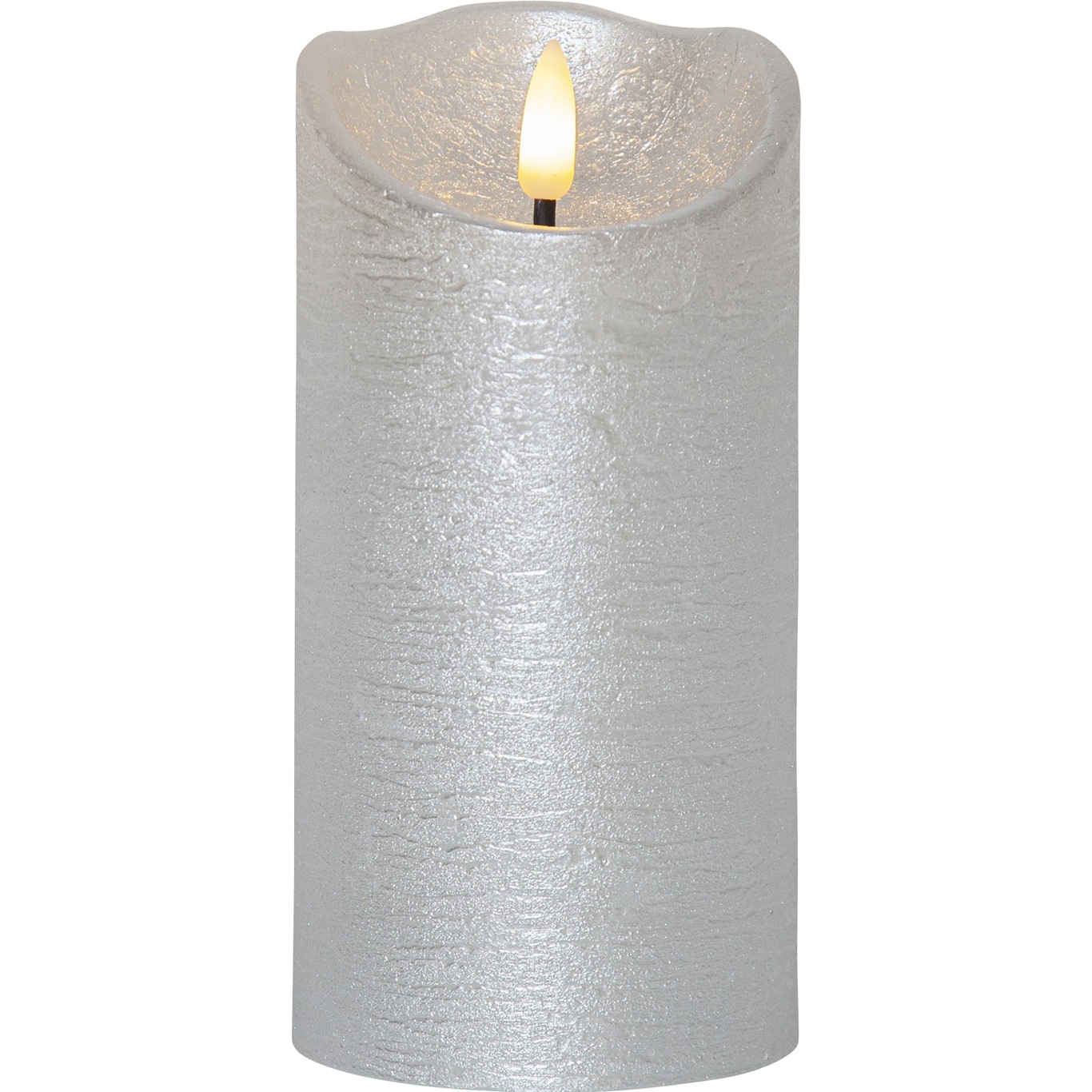 Flamme Rustic LED Stumpenkerze Silber, 15 cm