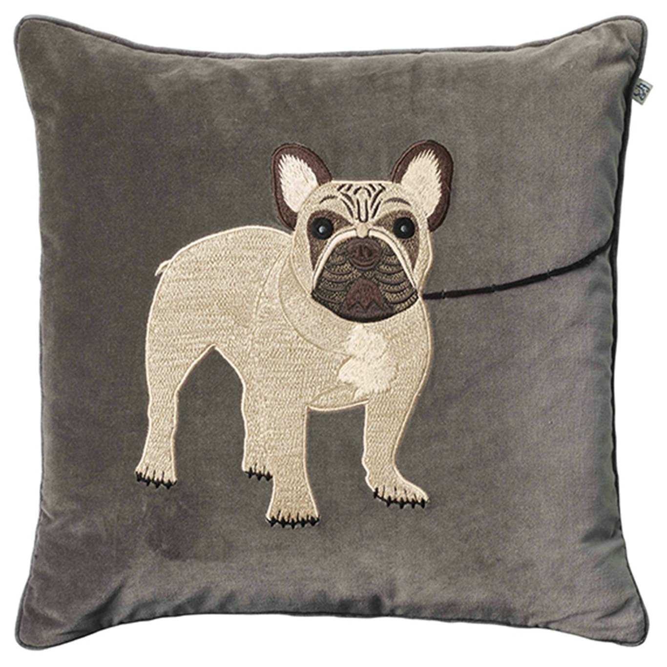 Embroidered French Bull Dog Kussensloop 50 x 50 cm, Grijs