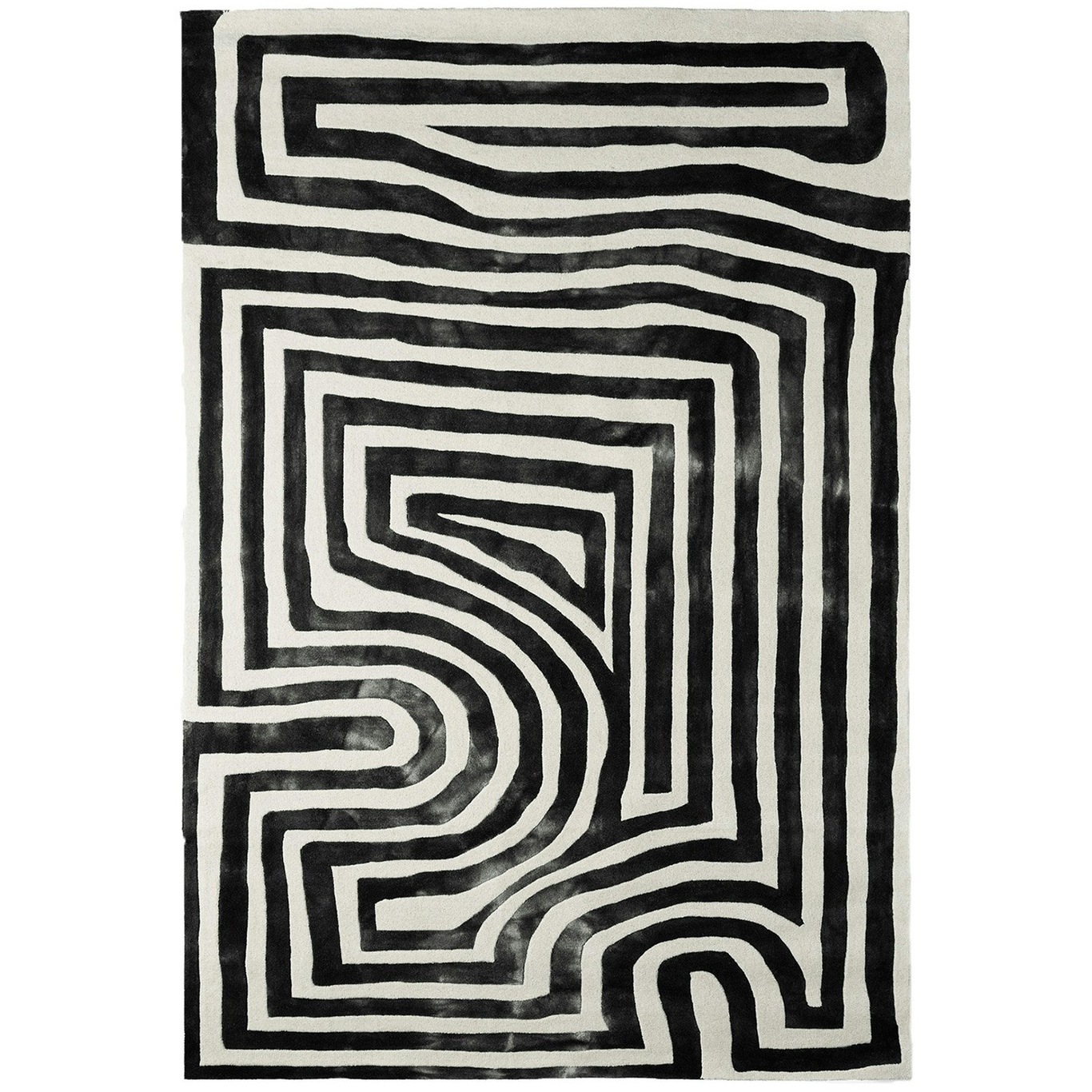 Psychadelic Labyrinth Wollen Vloerkleed 200x300 cm, Houtskool