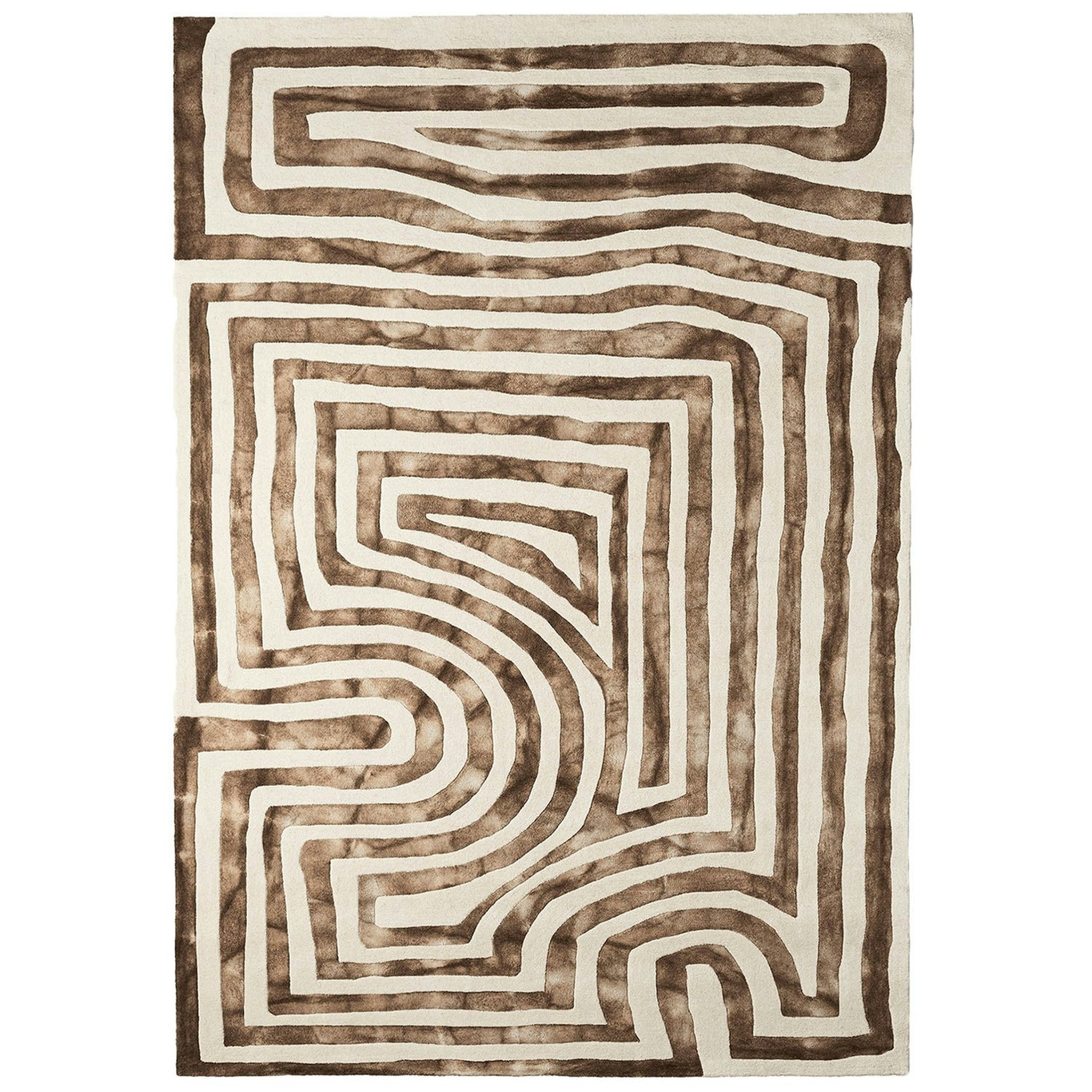Psychadelic Labyrinth Wollen Vloerkleed 200x300 cm, Beige