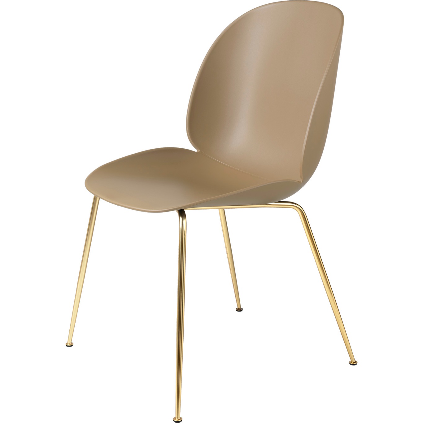 Beetle Dining Chair Un-upholstered, Conic Base Brass, Pebble Brown