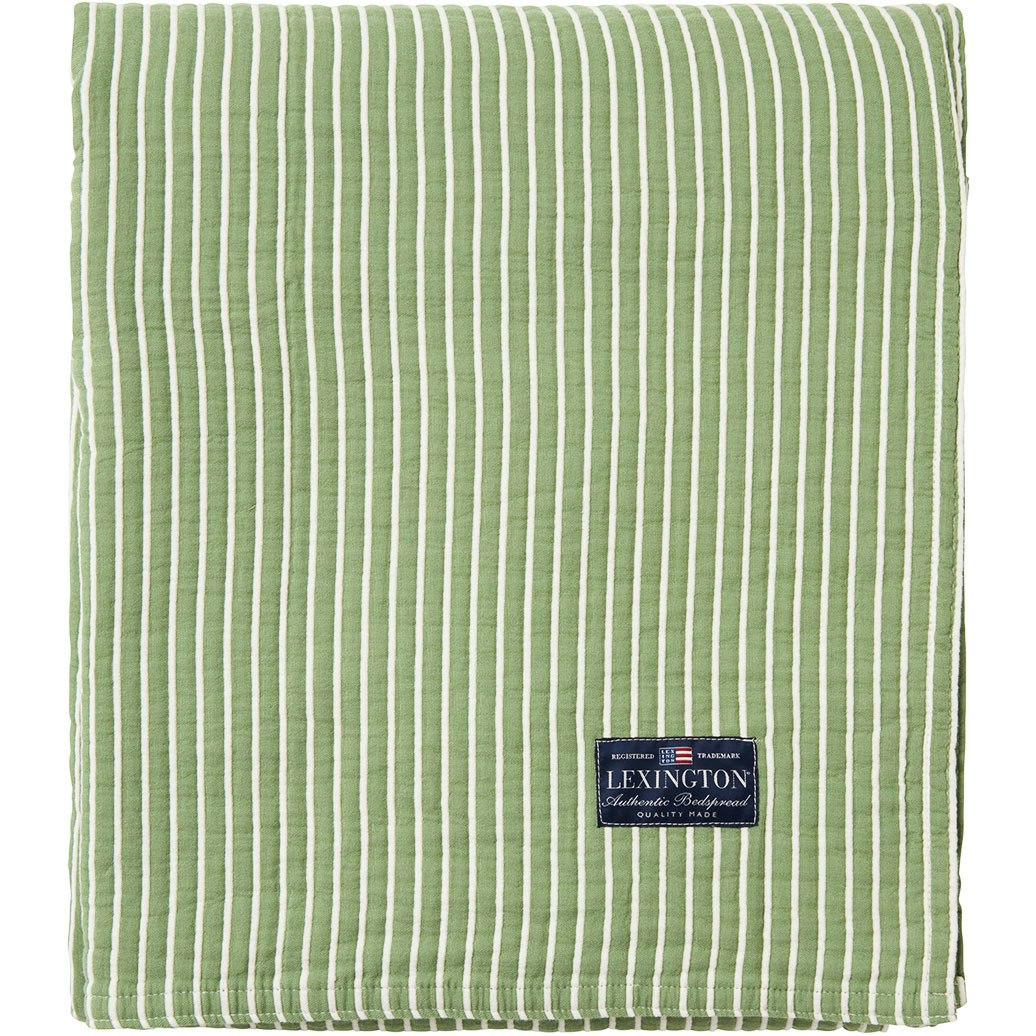 Striped Reversible Organic Cotton Sprei 260x240 cm, Groen/Gebroken Wit