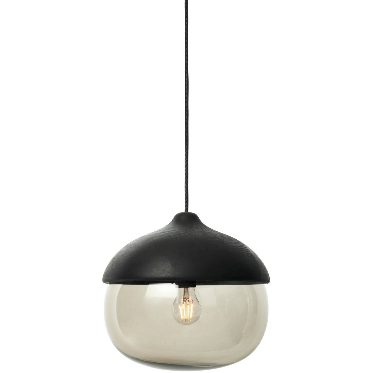 Terho Hanglamp Zwart Gebeitst Lindehout / Gerookt Glas, 30,5 cm