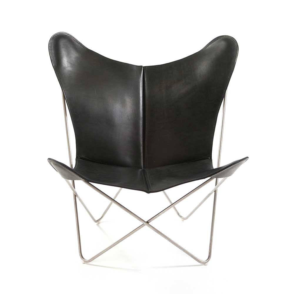 Trifolium Bat Chair, Steel Frame, Leather Black