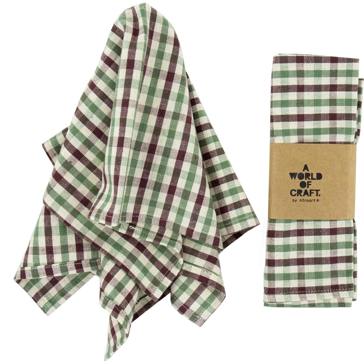 ECO BUFFALO Cloth Napkin 2-pack, White / Dark Red / Green