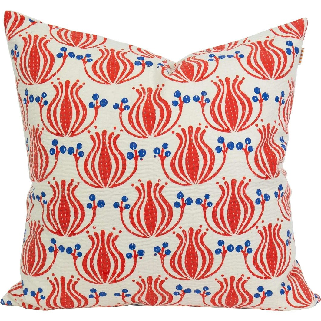 Flower Cushion Cover 50x50 cm, Red/Blue