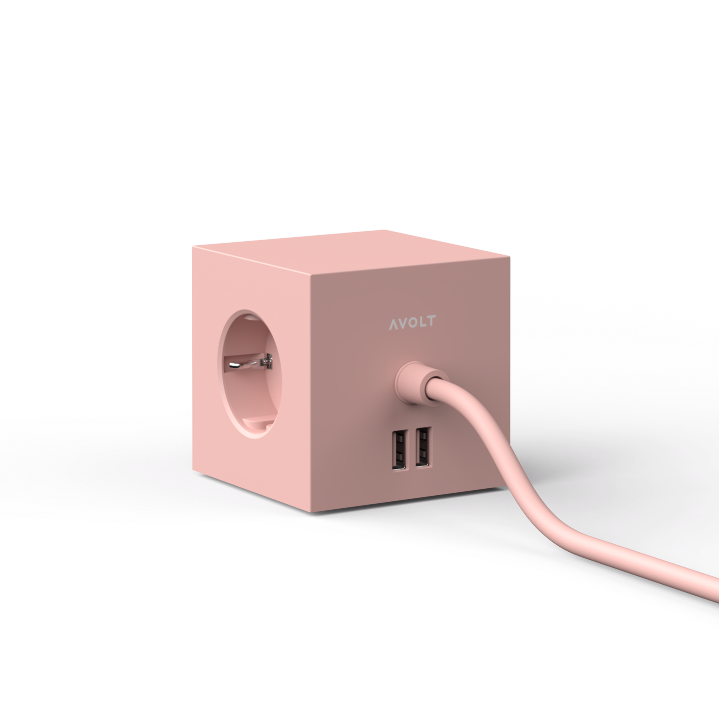 Square 1 Extension Cord With Usb / Magnet, Old Pink - Avolt @ RoyalDesign