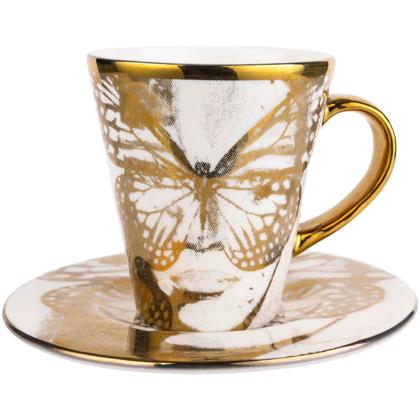 Espresso Cup With Saucer, Golden Butterfly Gold
