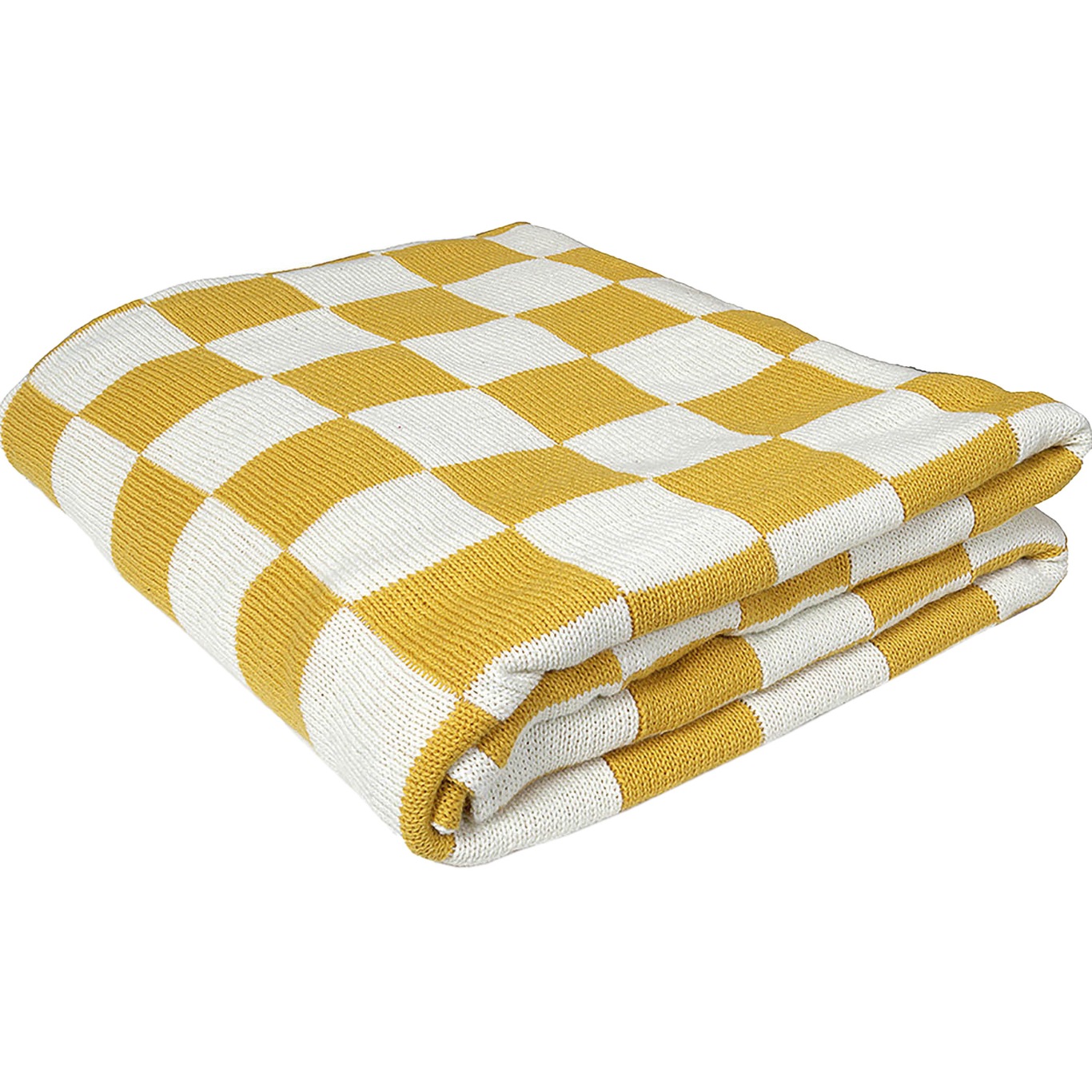 Knitted Check Throw 130x160 cm, Yellow