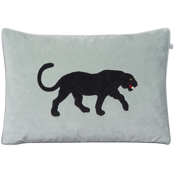 Embroidered Black Panther Cushion Cover 40x60 cm, Aqua