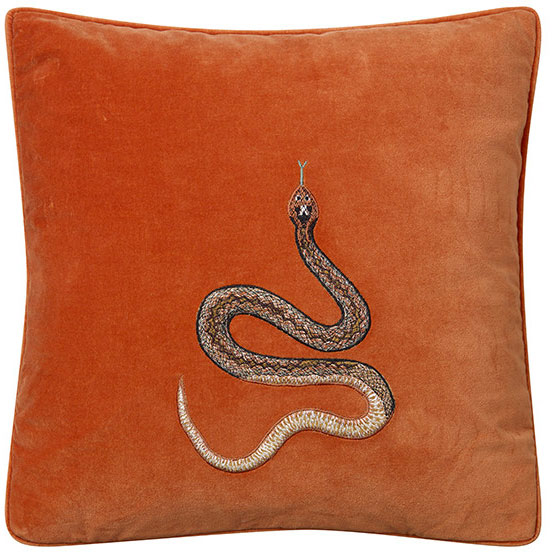 Embroidered Cobra Cushion Cover 50x50 cm, Orange
