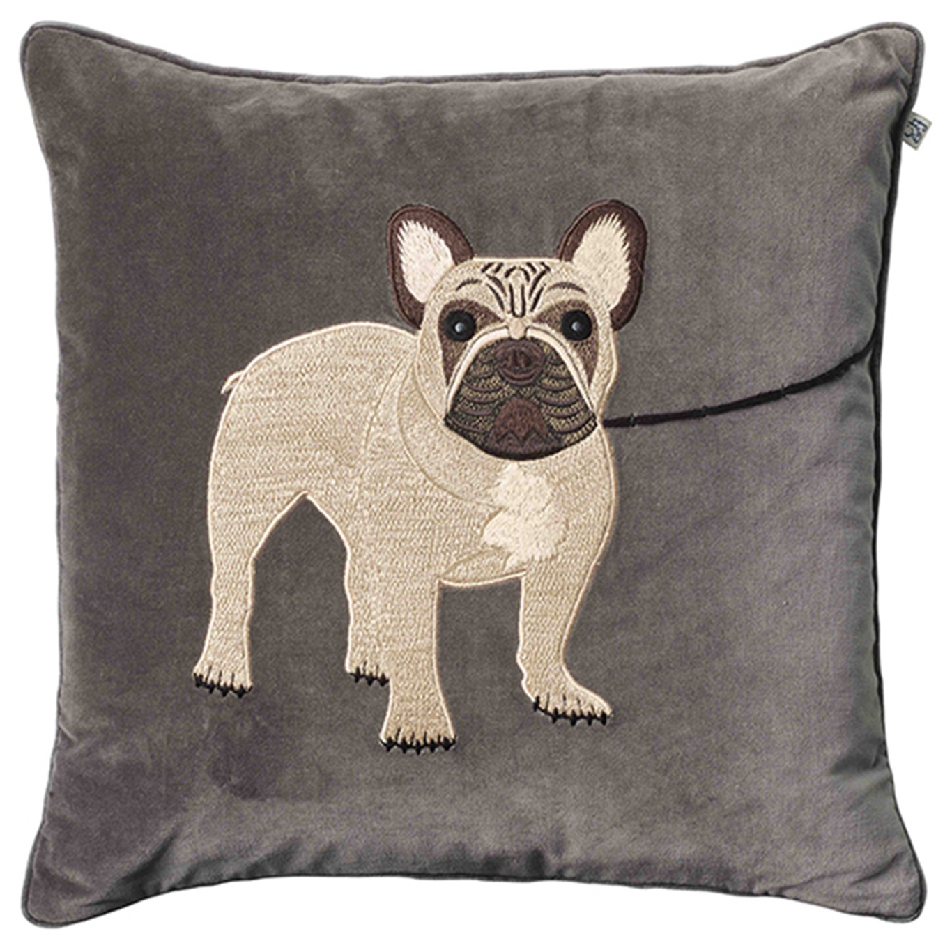 Embroidered French Bull Dog Cushion Cover 50x50 cm, Grey
