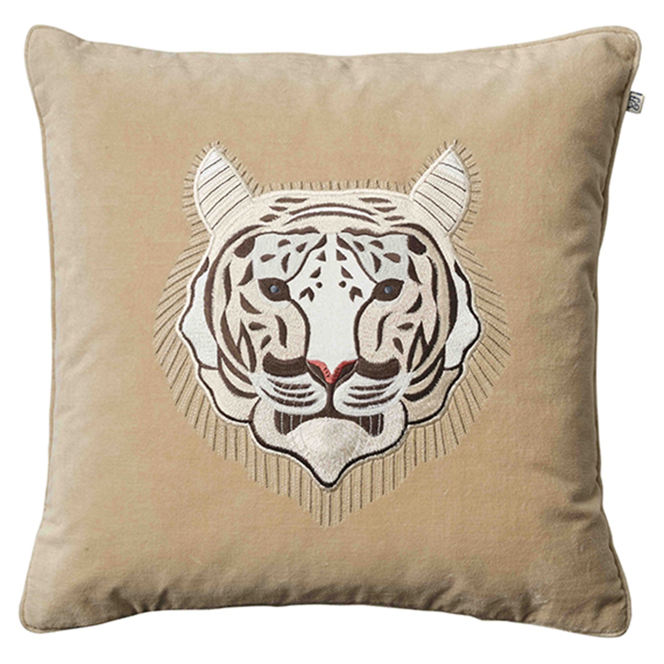 Embroidered White Tiger Cushion Cover, 50x50 cm