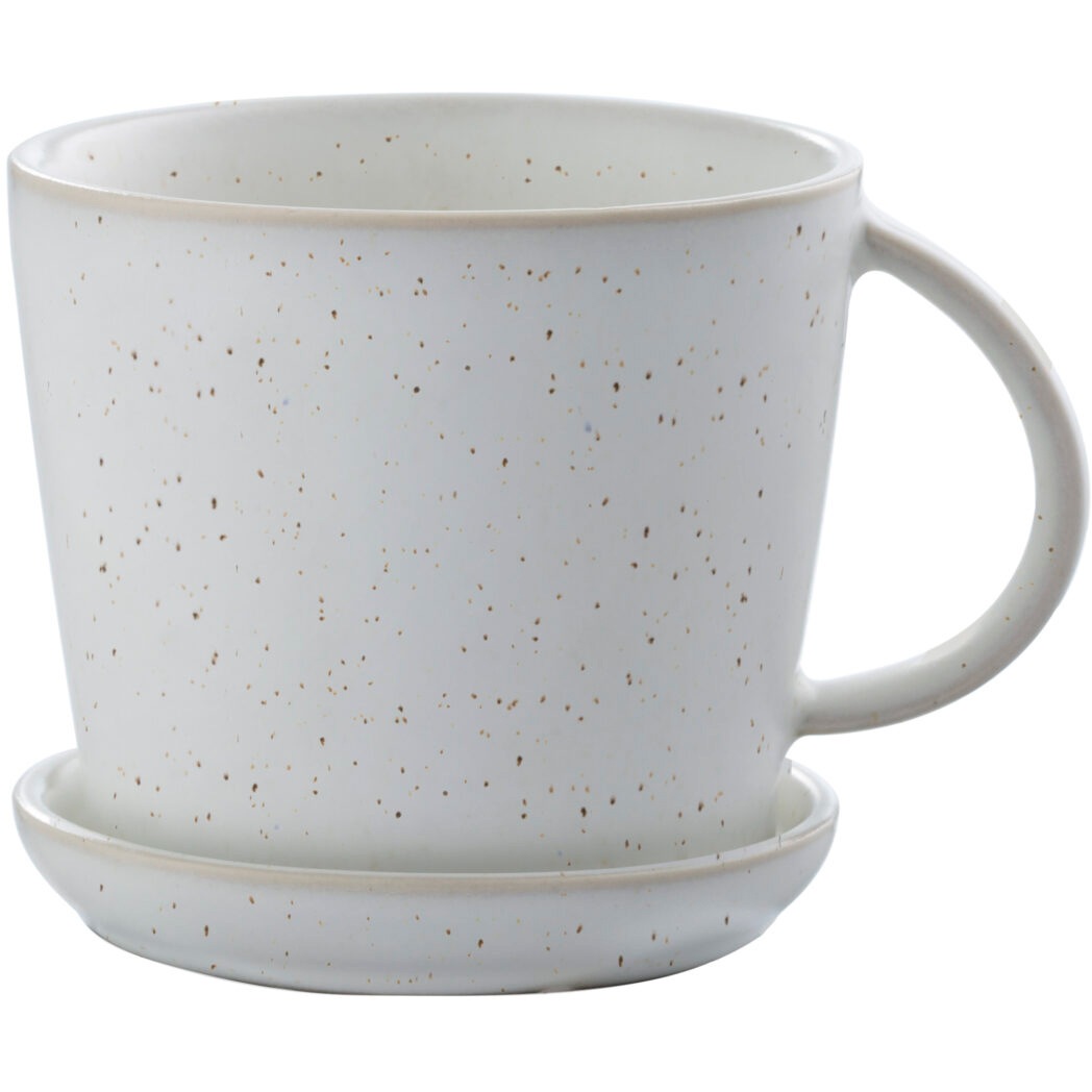 Cup With Saucer 8,5 cm, White/Spotted