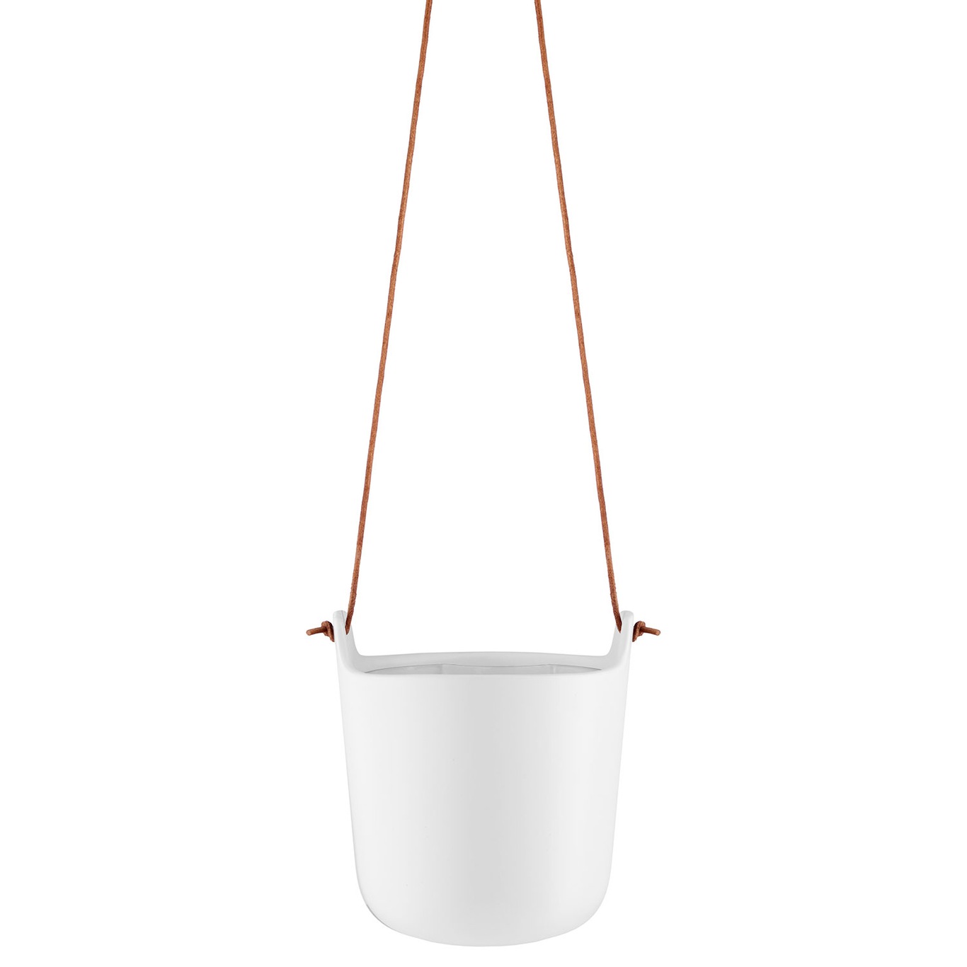 Self Watering pot With Leather String, Chalk White