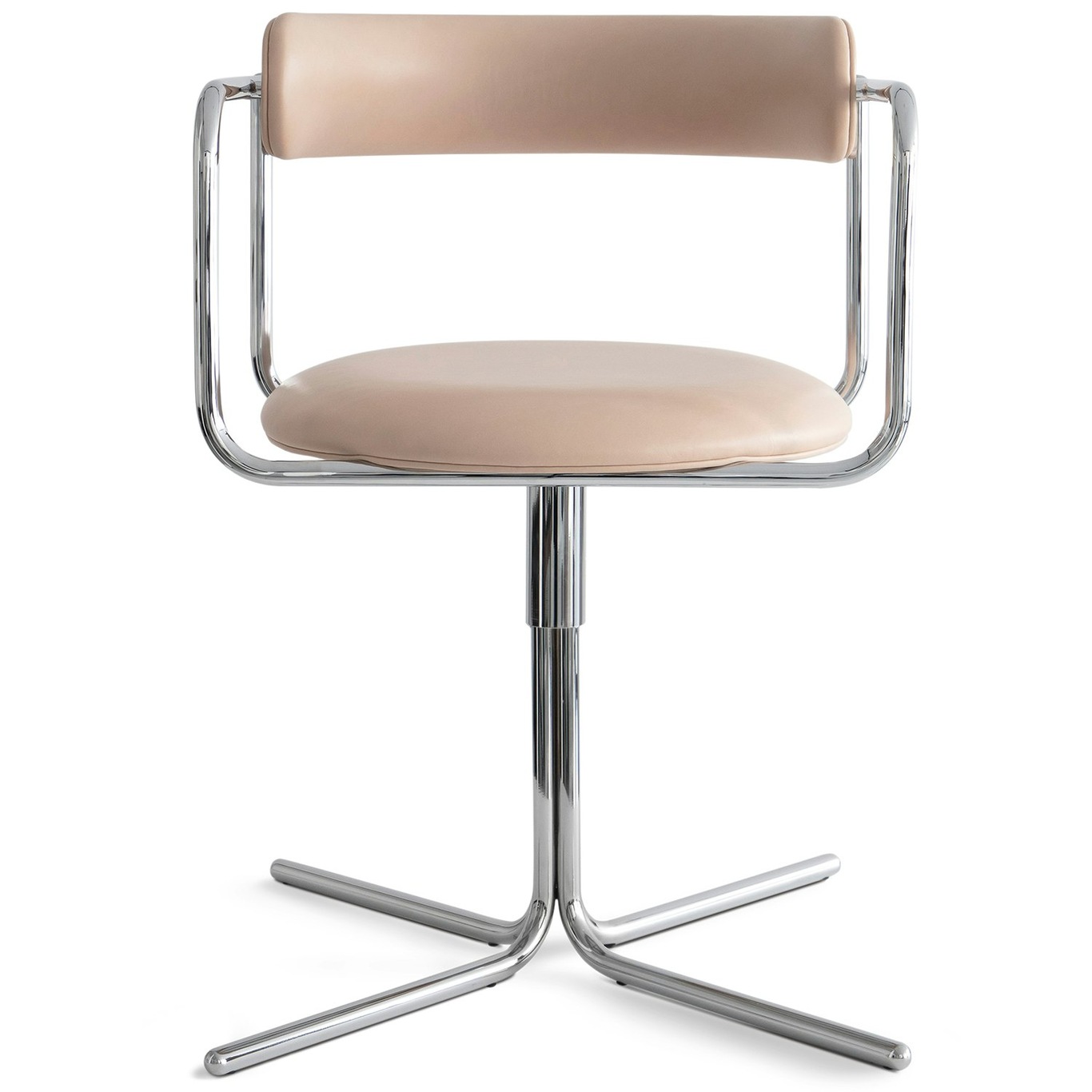 FF Swivel Chair, Tan Leather / Chrome