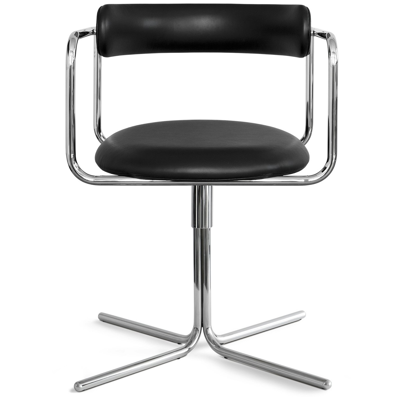FF Swivel Chair, Black Leather / Chrome