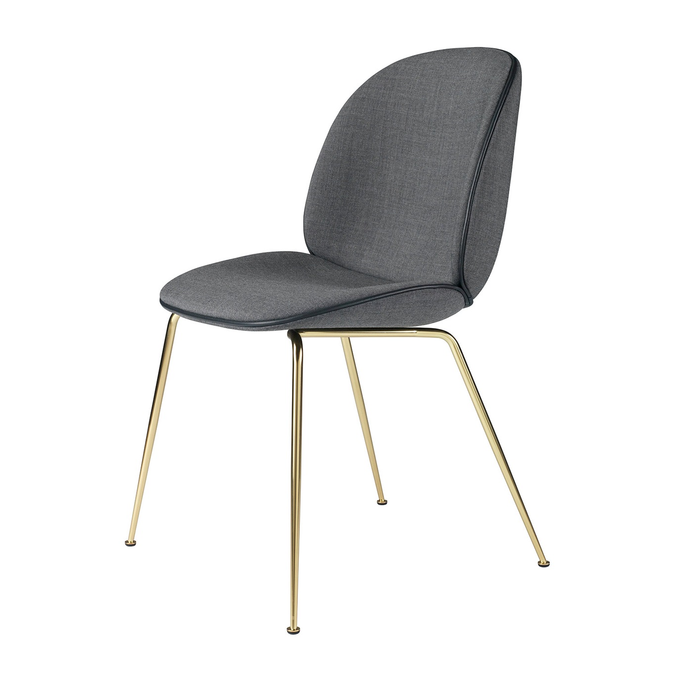 Beetle Dining Chair Fully Upholstered, Conic Base Brass, Remix 152 Grey