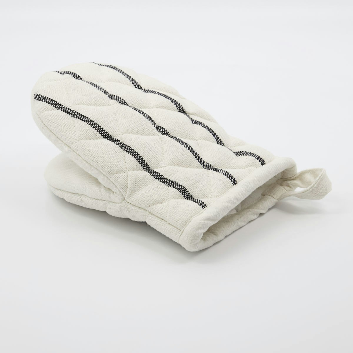 Set of 2 Light Natural Grey/white Striped Linen Oven Mitt Pot