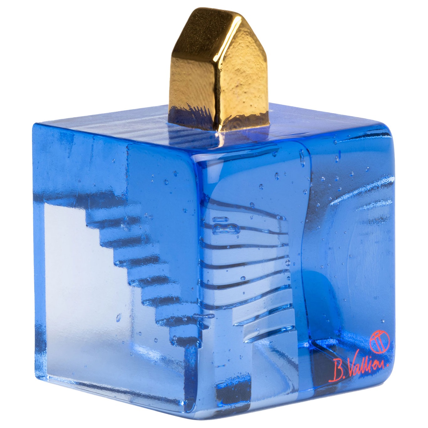 Fortress Hidden Stairs Art Glass, Blue/Gold BV AC-23