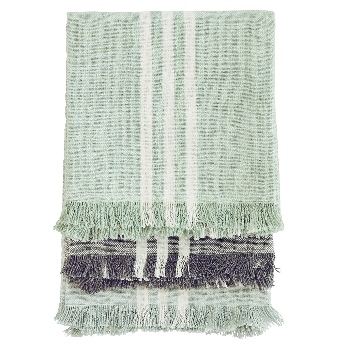 Striped Kitchen Towels 3 Pcs, Aqua/Green/Grey