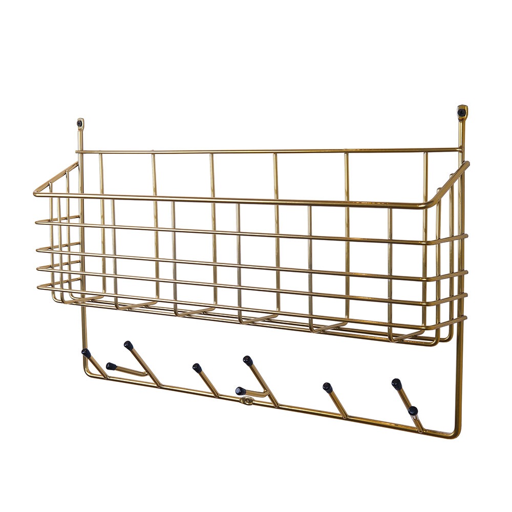 Mitten Shelf Storage/Hooks, Brass
