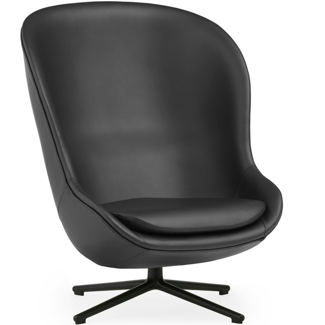 Hyg Armchair High With Swivel Base, Black Leather / Black Aluminium
