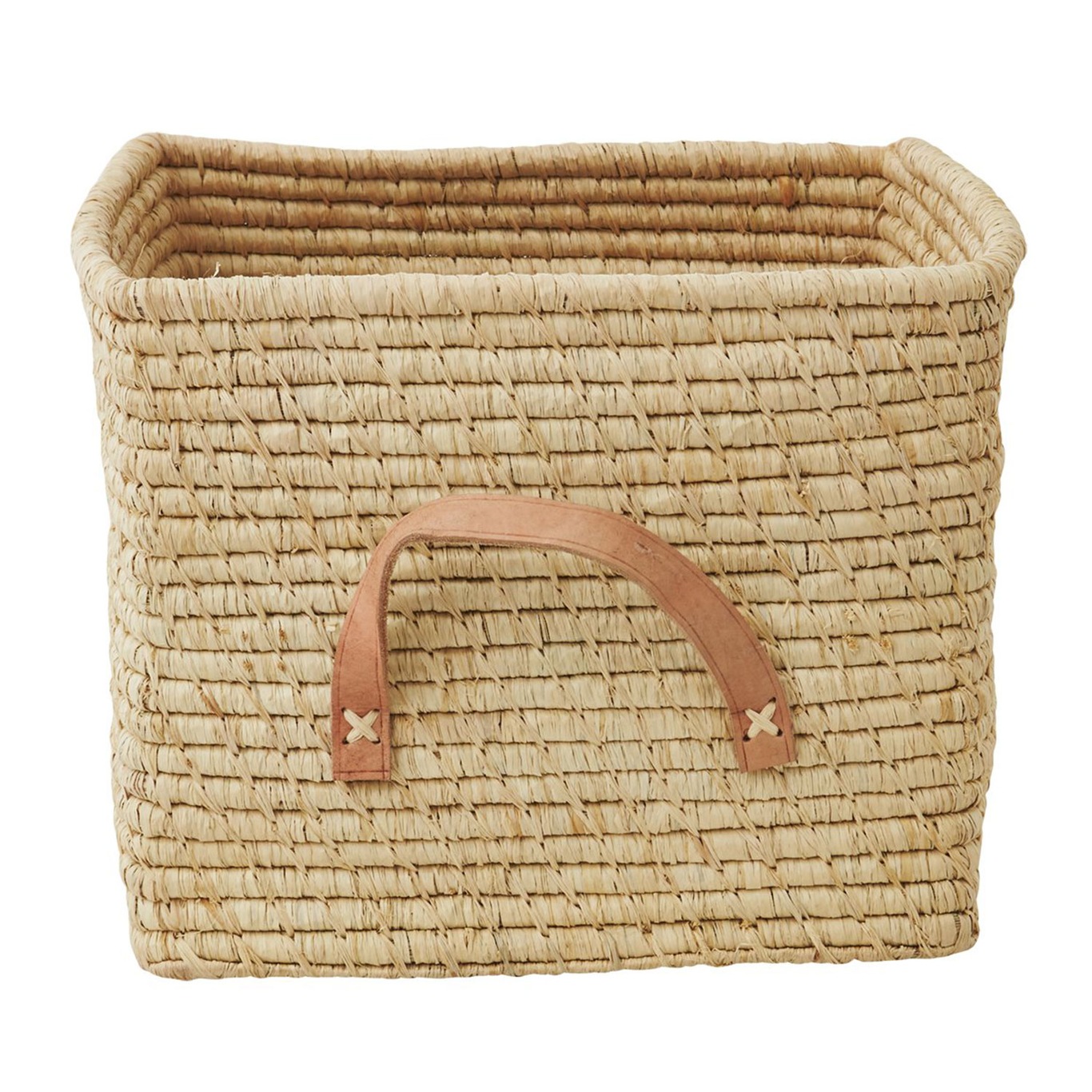Basket with Leather Handles, Natural