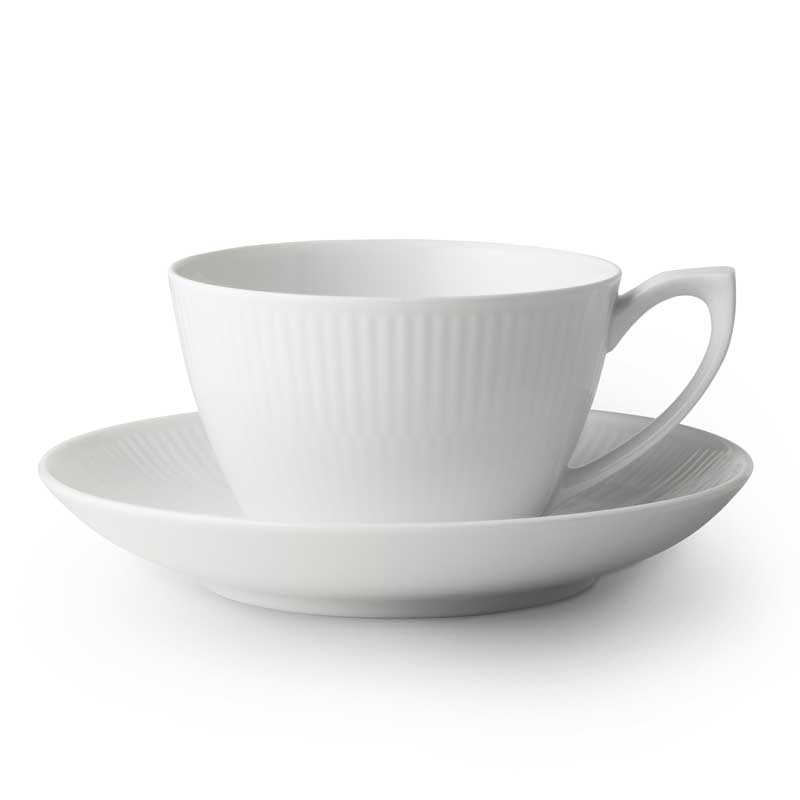 White Fluted Tea Cup And Saucer
