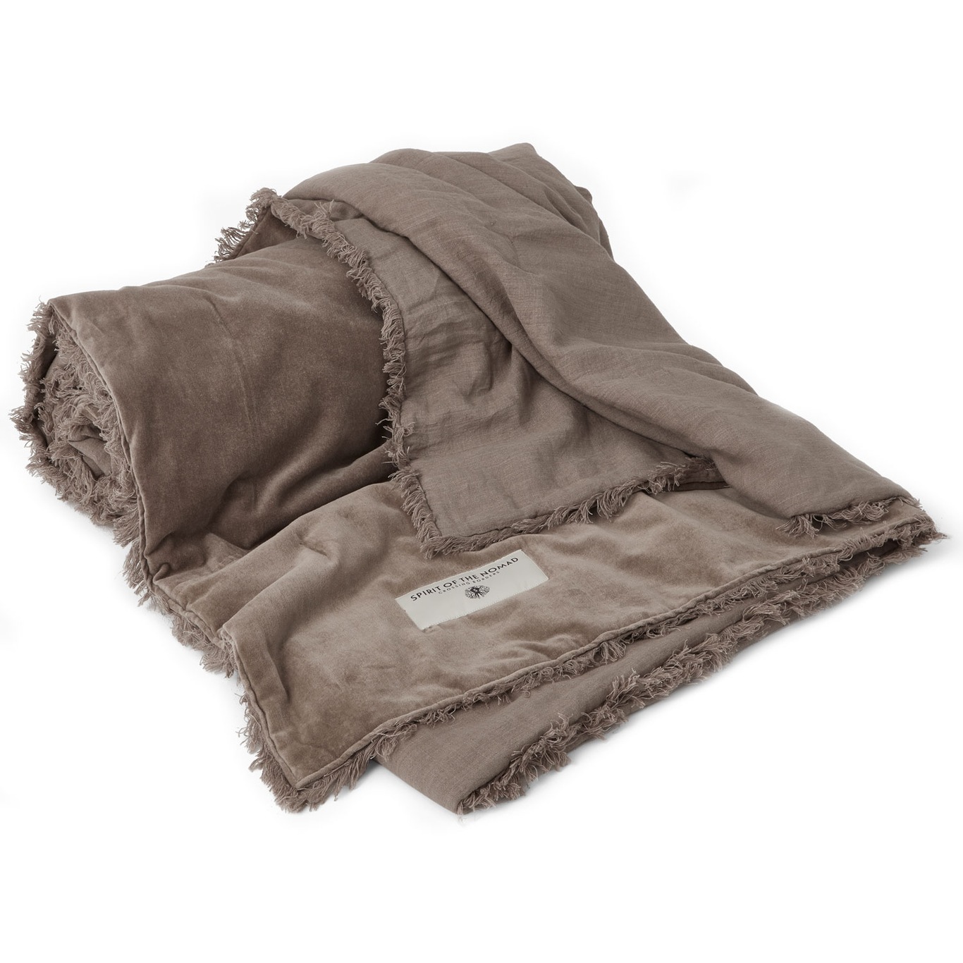 Bedspread Velvet / Linen 180x260 cm, Ash Brown