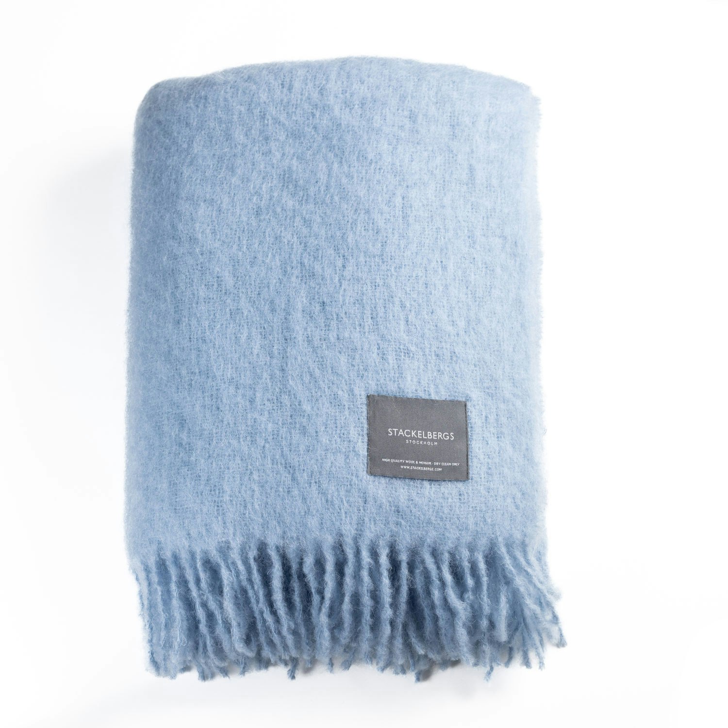 Mohair Blanket Rolled Fringe 130x170 cm, Blue Fog