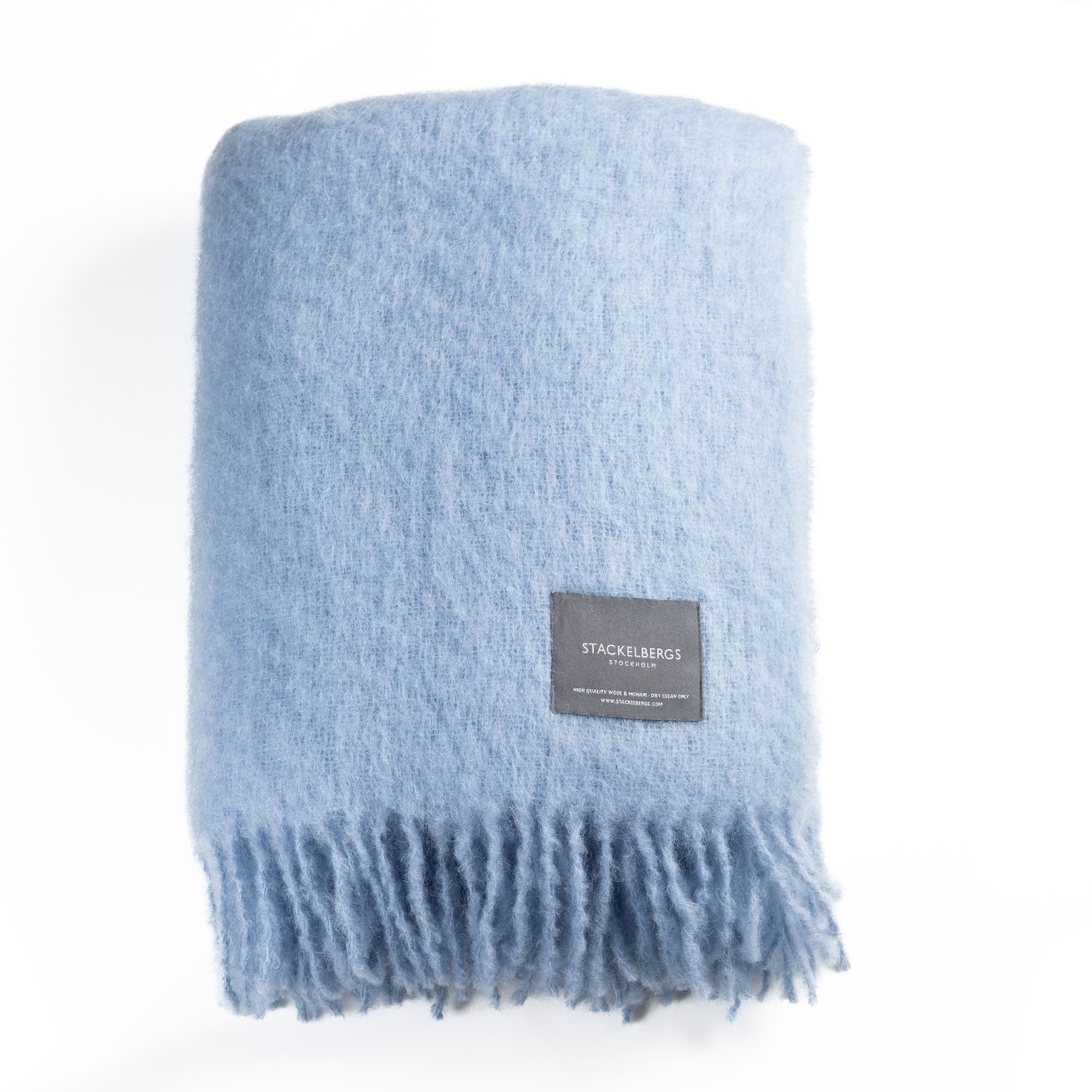 Mohair Blanket Rolled Fringe 130x170 cm, Blue Fog